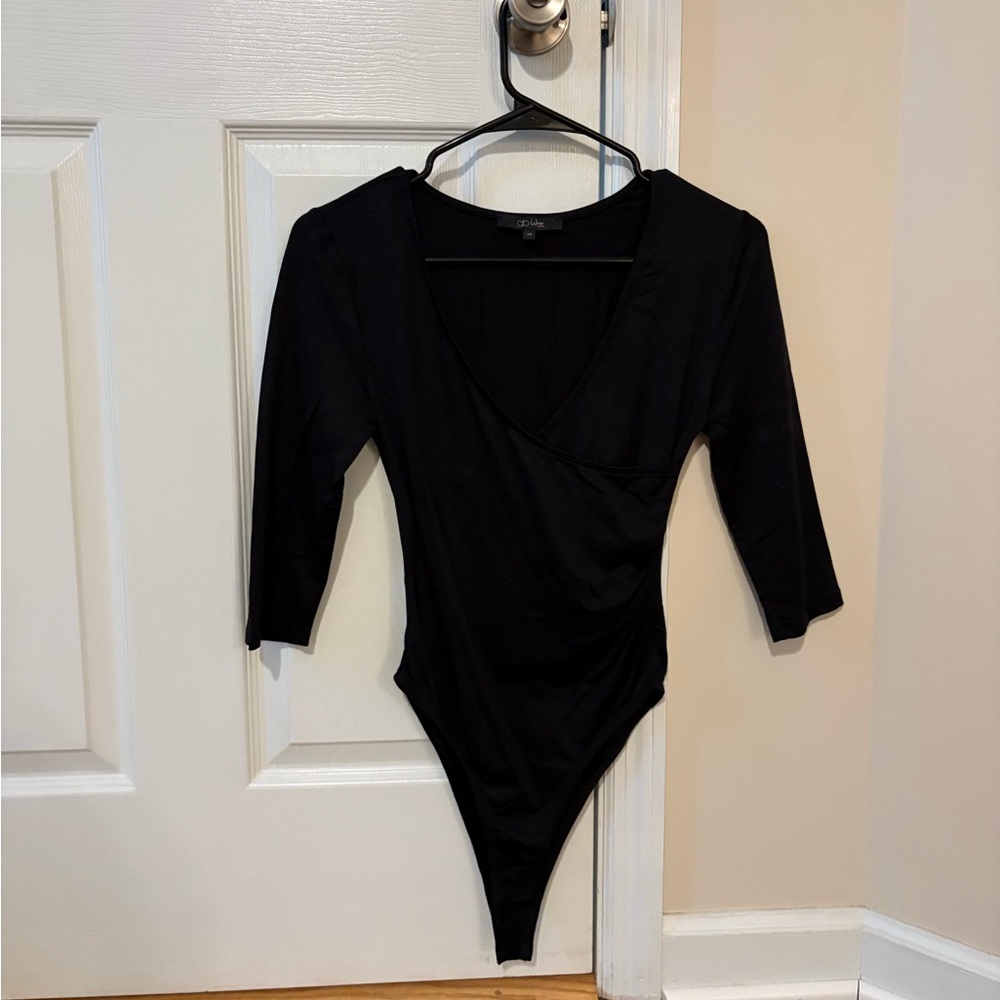 Black V-Neck Long Sleeve Bodysuit